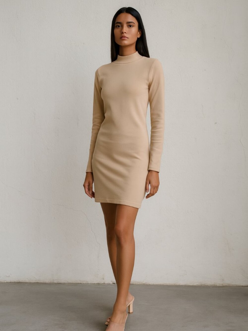 Mock Neck Dress in Nude - Spring Summer Style NWT